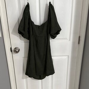 Olive Puff-Sleeve Mini Dress - Women's